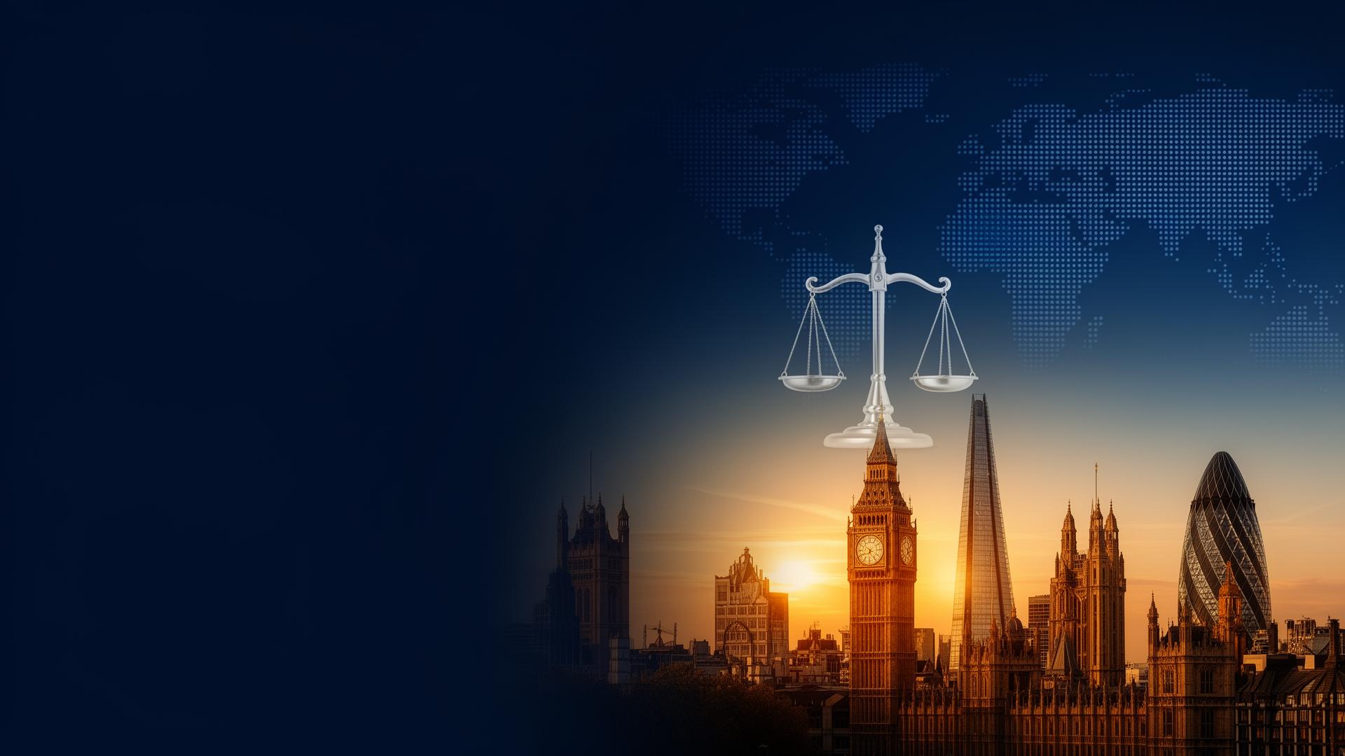 Robert Legal Services — London skyline with scales of justice
